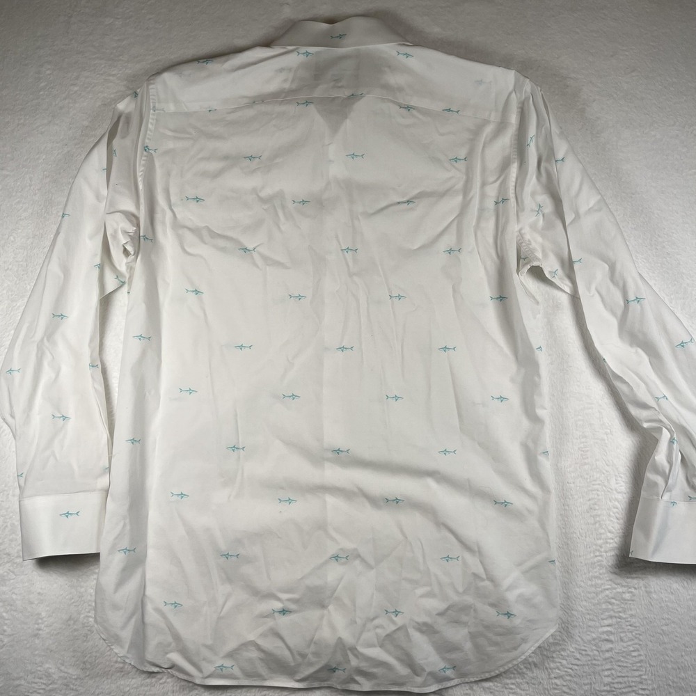 Bonobos Shirt Mens 16 34 White Shark‎ Print Stretch Slim Fit Long Sleeve Dress - Picture 7 of 8